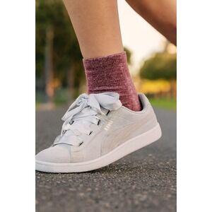 Puma Shoes Women 5.5 Vikky Ribbon Sneakers Gray Suede Low Top Lace Up 364262 01